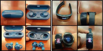 Top row, 2nd image: Samsung Gear Icon X. 3rd image: Samsung Gear Fit 2. Image credit: @evleaks via Twitter