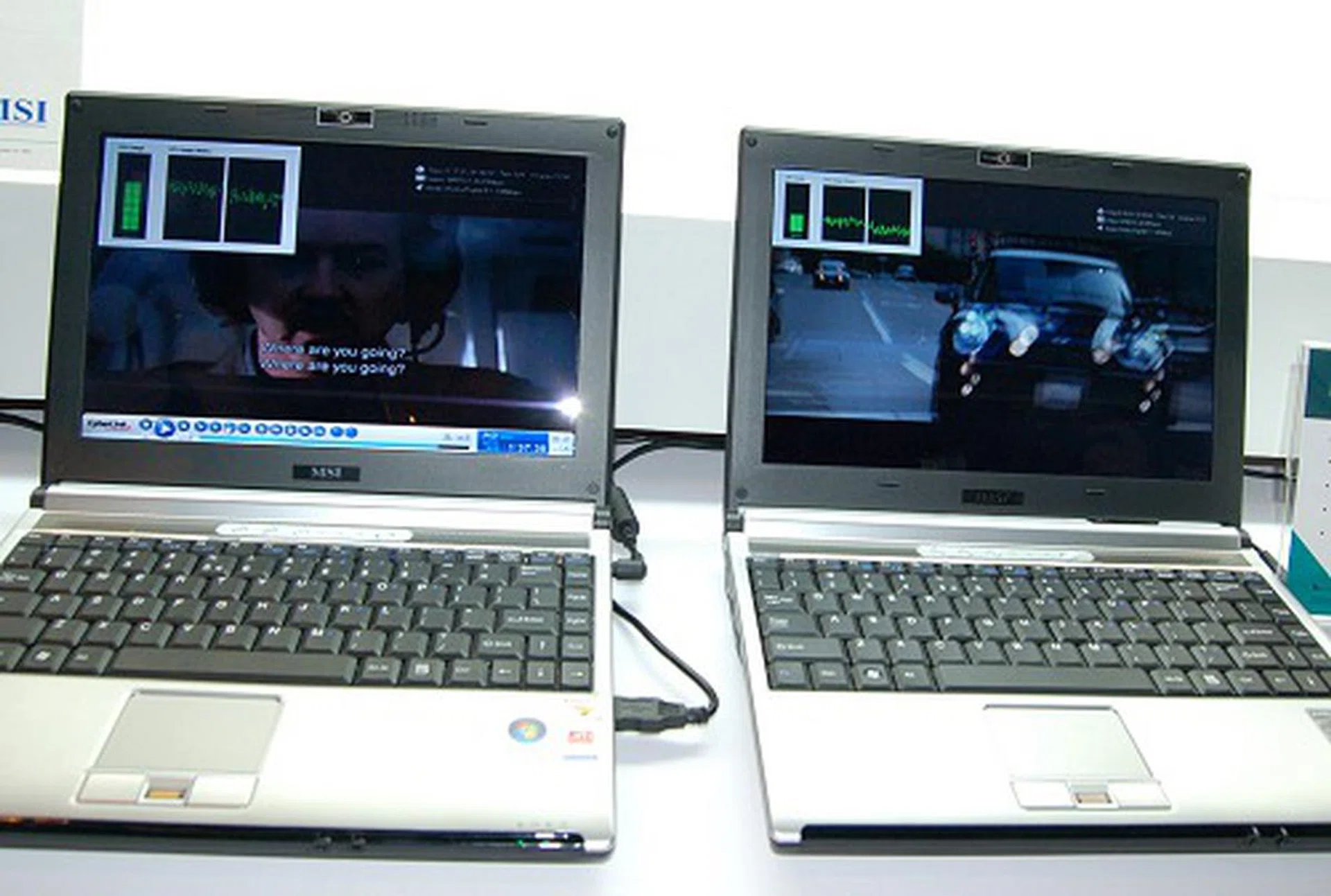 Here we see a pair of almost identical looking 12-inch MSI notebooks. The one on the left is the existing PR-210 running on current generation hardware, but the one on the right is the newer PR-211 using the new Puma platform. In particular, this comparison is highlighting how much lower CPU utilization is on Blu-ray playback.