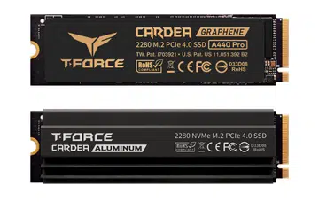 The TeamGroup T-Force Cardea A440 Pro comes with a graphene (above) or aluminium (below) heatsink. (Image source: TeamGroup)