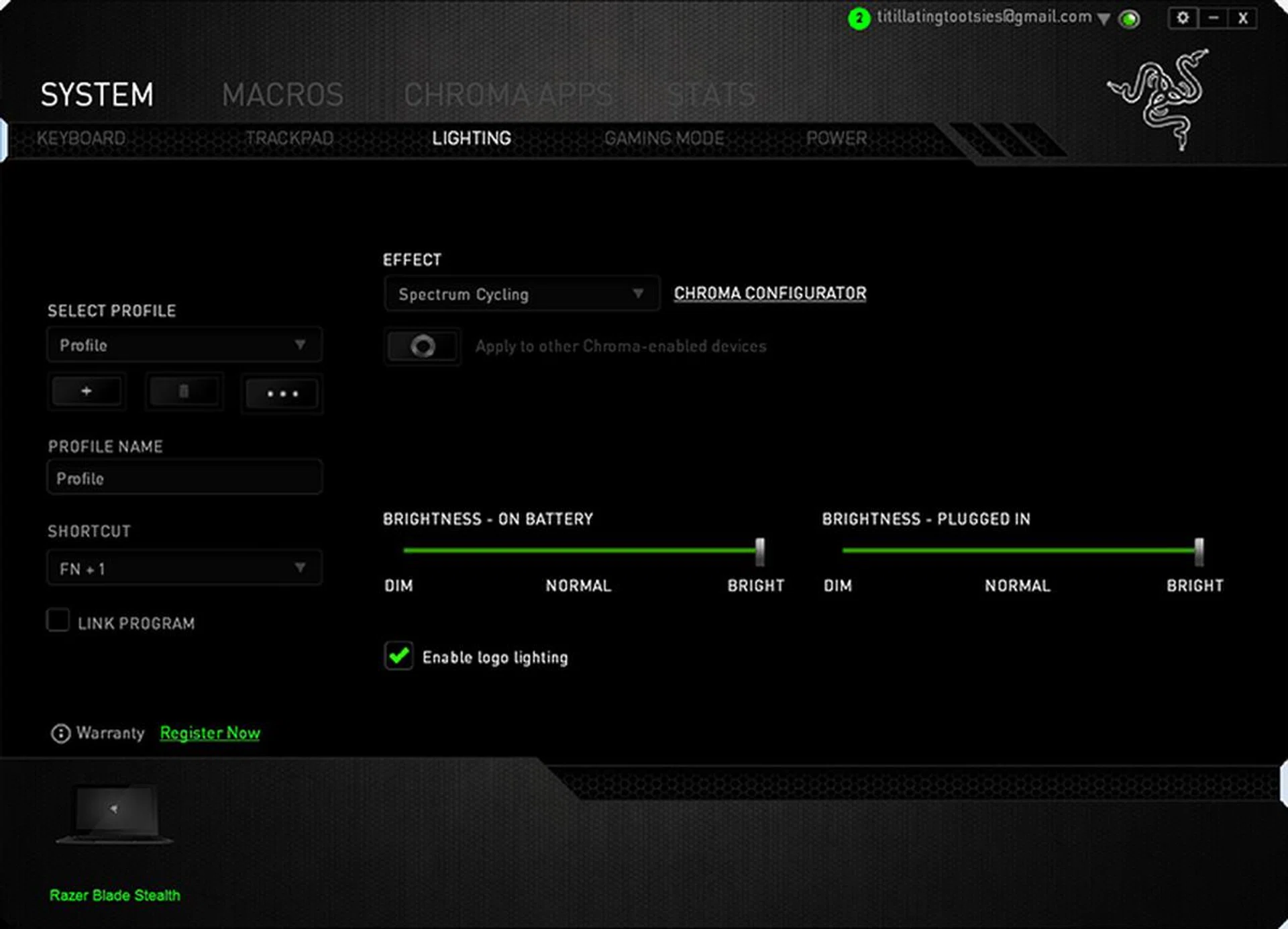 Razer Blade Stealth lighting control