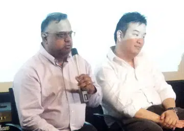 MyRepublic CEO Malcolm Rodrigues (Left) and MyRepublic Marketing Manager Lawrence Chan responding to questions during the company's launch event.