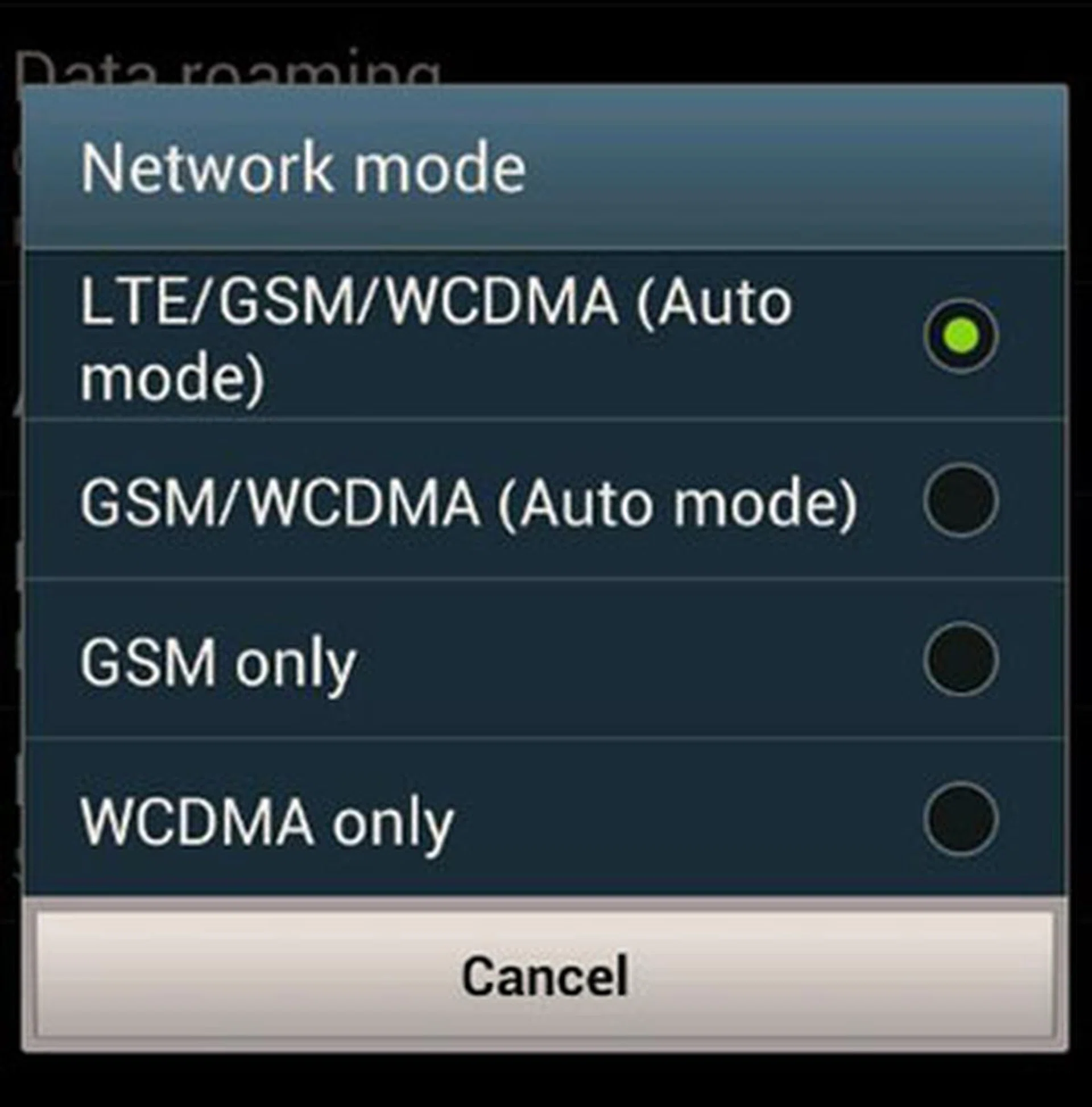 Network modes on a 4G device.
