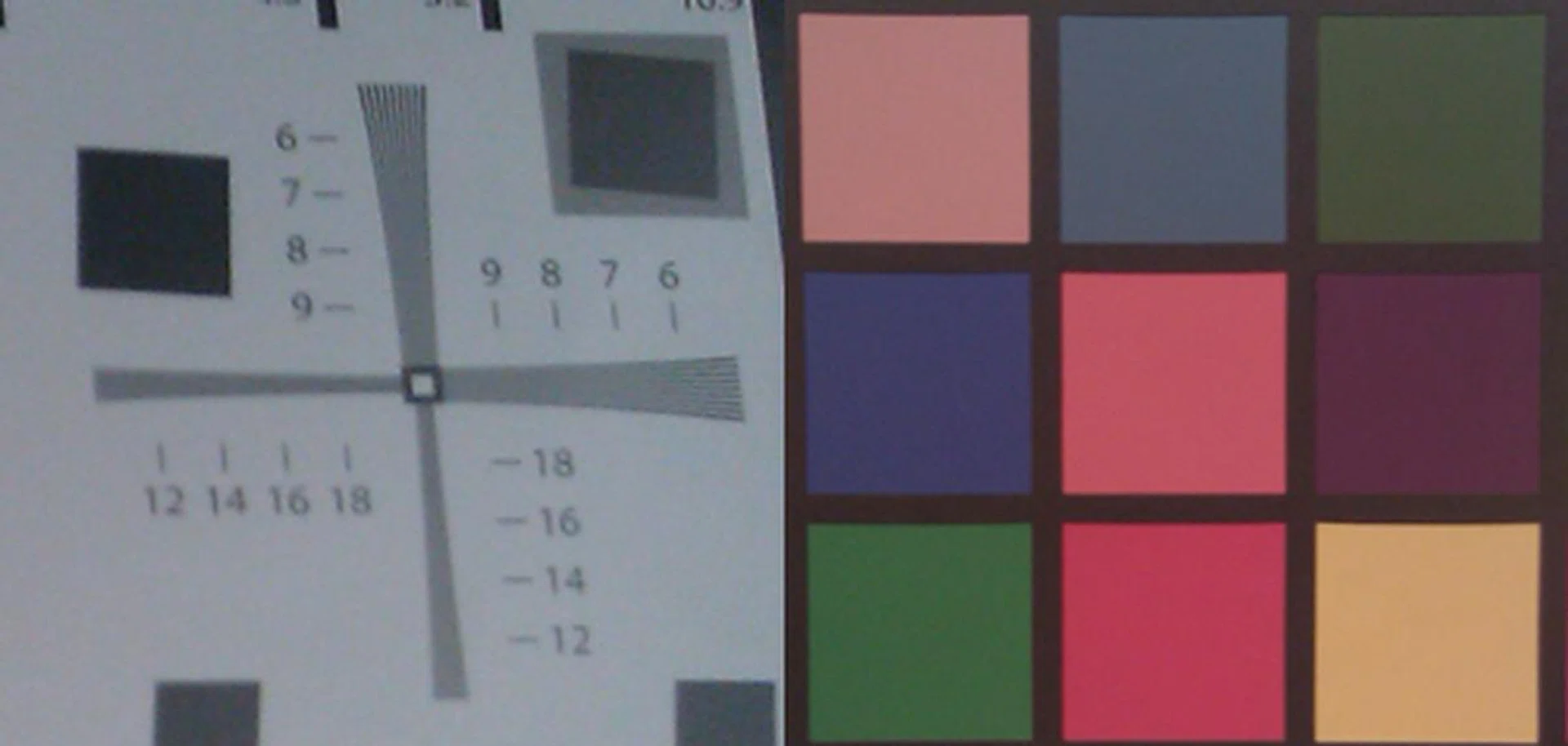 We were not expecting much from a 5-megapixel camera, with readings of about 500 on both vertical and horizontal lines. As spotted on the adjacent color chart, most images turned out looking far too cool and a bit noisy.