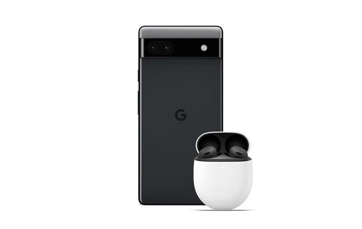Google Pixel 6a (left) with Google Pixel Buds Pro (right).