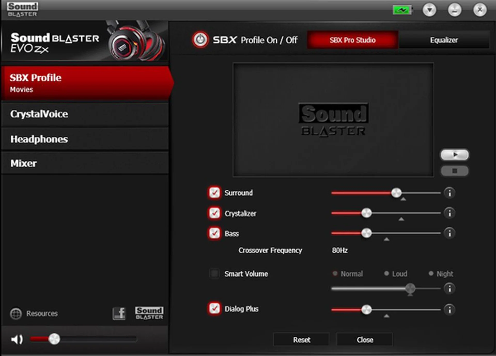 As you can see the Movie profile has higher levels for SBX Surround effect and the Dialog Plus feature is also turned on by default.