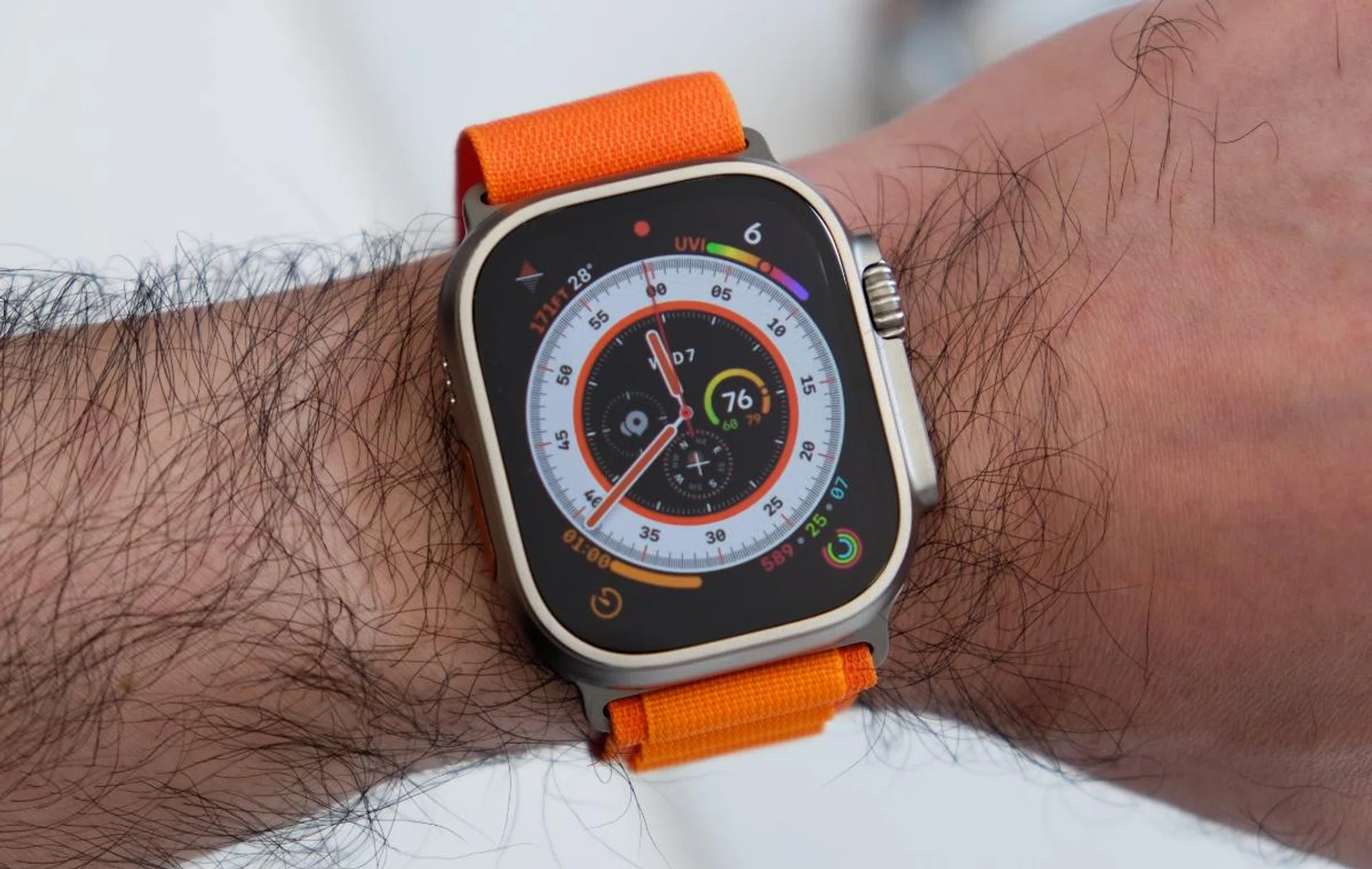 The new Apple Watch Ultra. Seen here with the new Alpine Loop band.