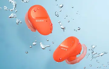 Sony WF-SP800N true wireless earbuds.