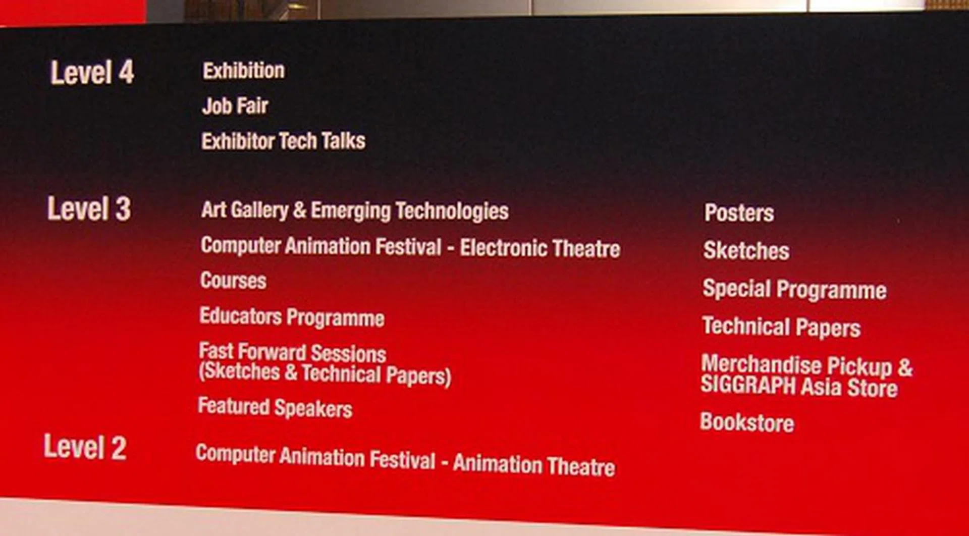 The various activities that were taking place at the SIGGRAPH Asia conference.