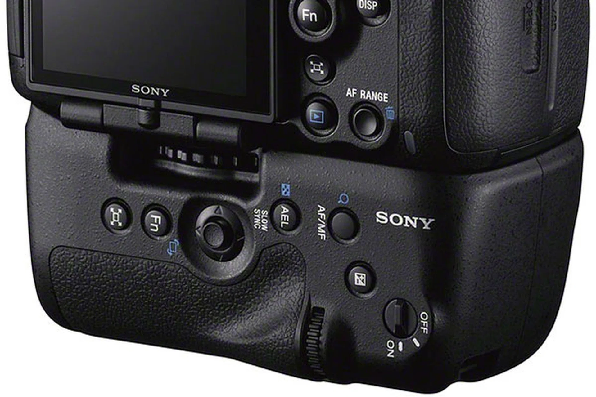 There's a vertical grip connector at the bottom of the camera, which means that there's no need to remove the existing battery from the camera when attaching the grip. With three batteries (two in the grip, one in the camera), the A99 can last as long as 1,500 shots.