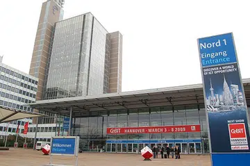  CeBIT 2009 banners at Hannover Fairground's entrance.  