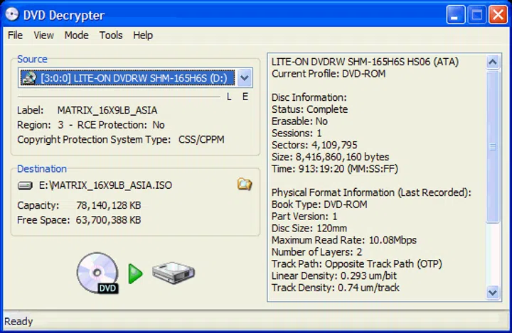 DVD Decrypter version 3.2.3.0.