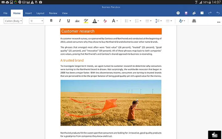 This is Microsoft Word for Android tablet preview.