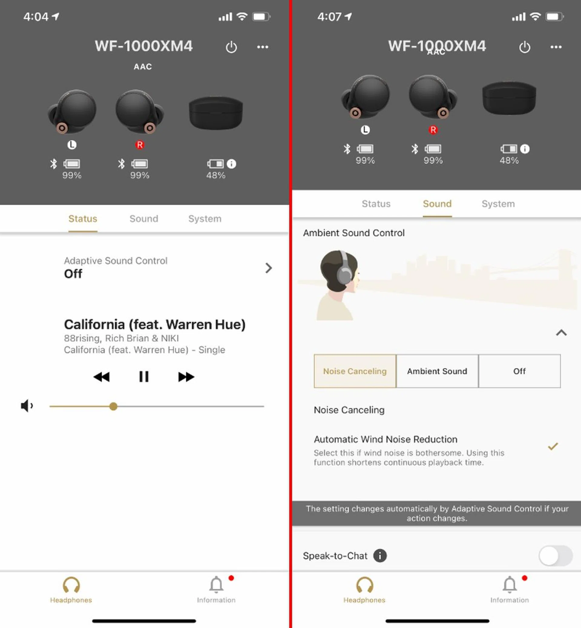 The app offers comprehensive controls over the earbuds.