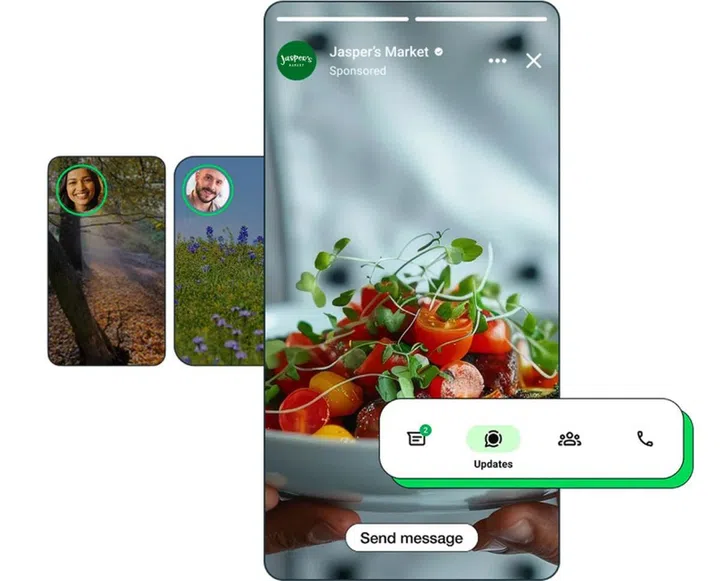 Ads will appear in the Updates tab, in Status and in Channels. Photo: WhatsApp