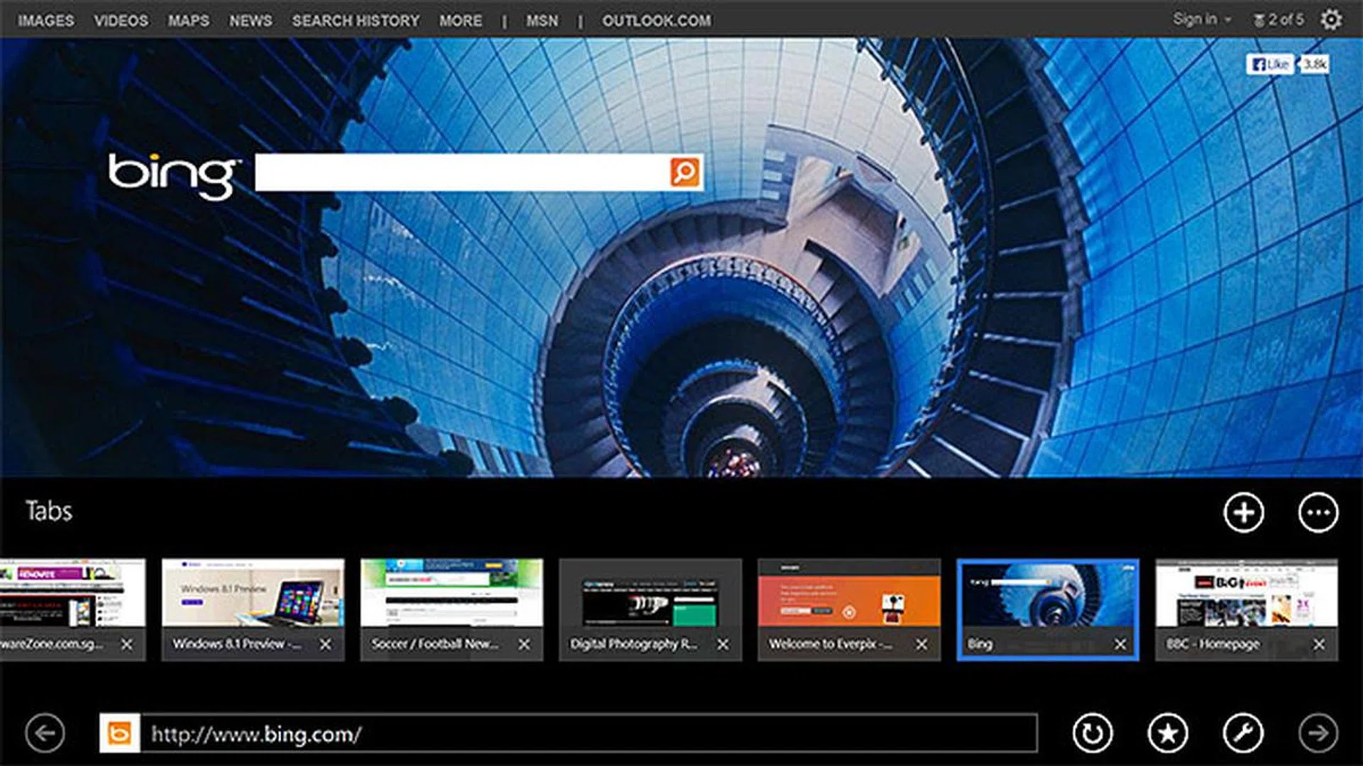 Tabs have moved to the bottom, merging with the address bar.