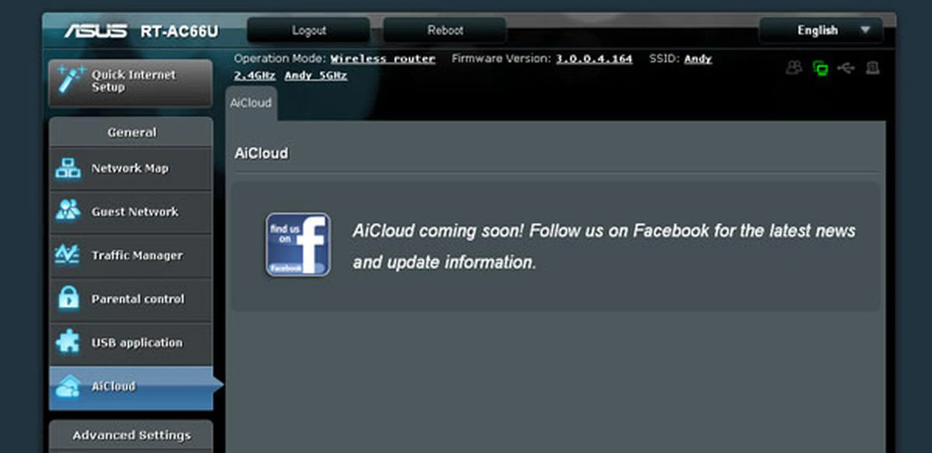 The AiCloud option isn't accessible since the mobile apps for Android and iOS aren't available as yet. There is a disclaimer requesting users to follow ASUS on Facebook for more updates though.