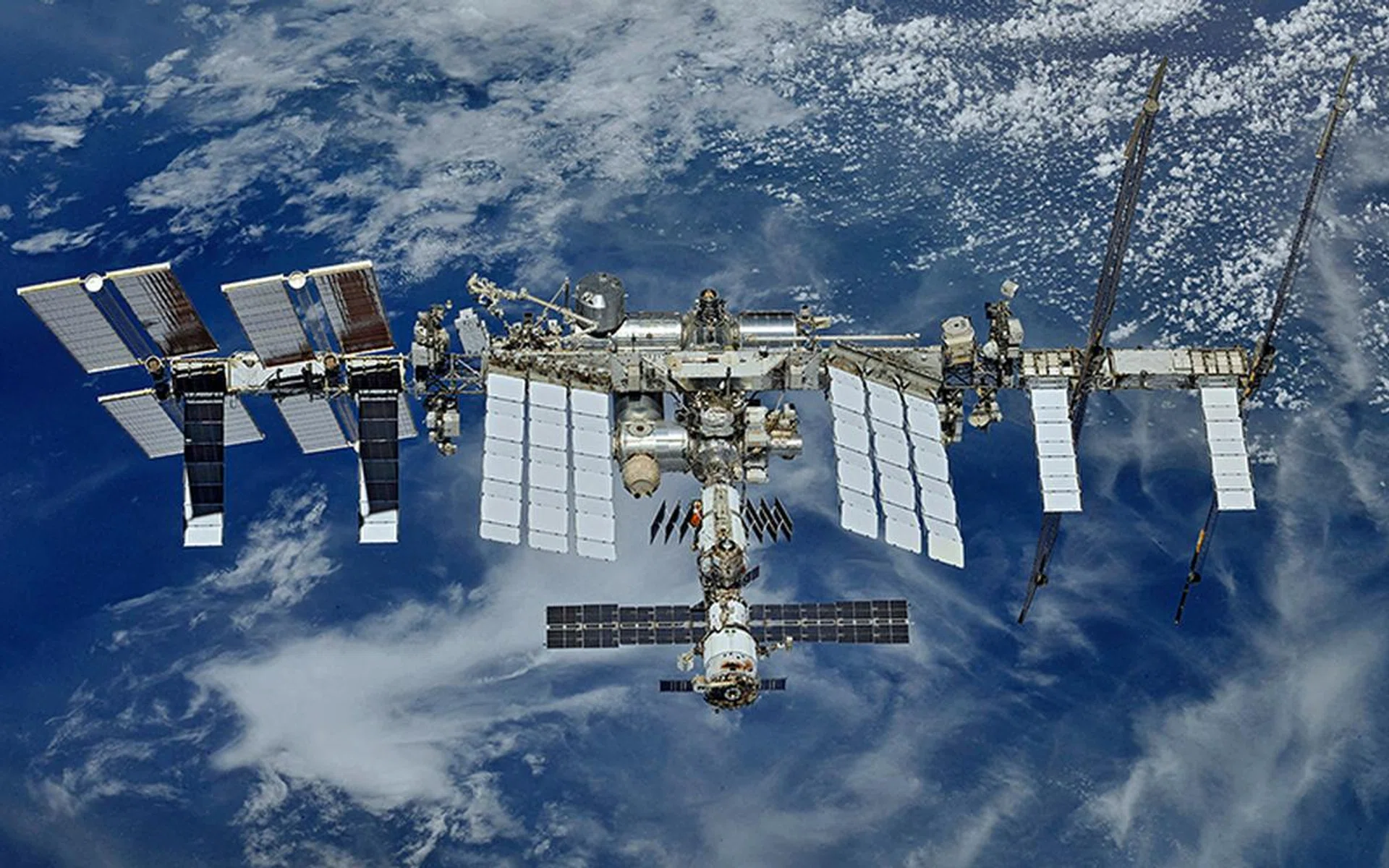The ISS is in Low Earth Orbit, so astronauts are still protected by the Earth's magnetic field. (Image Source: NASA)