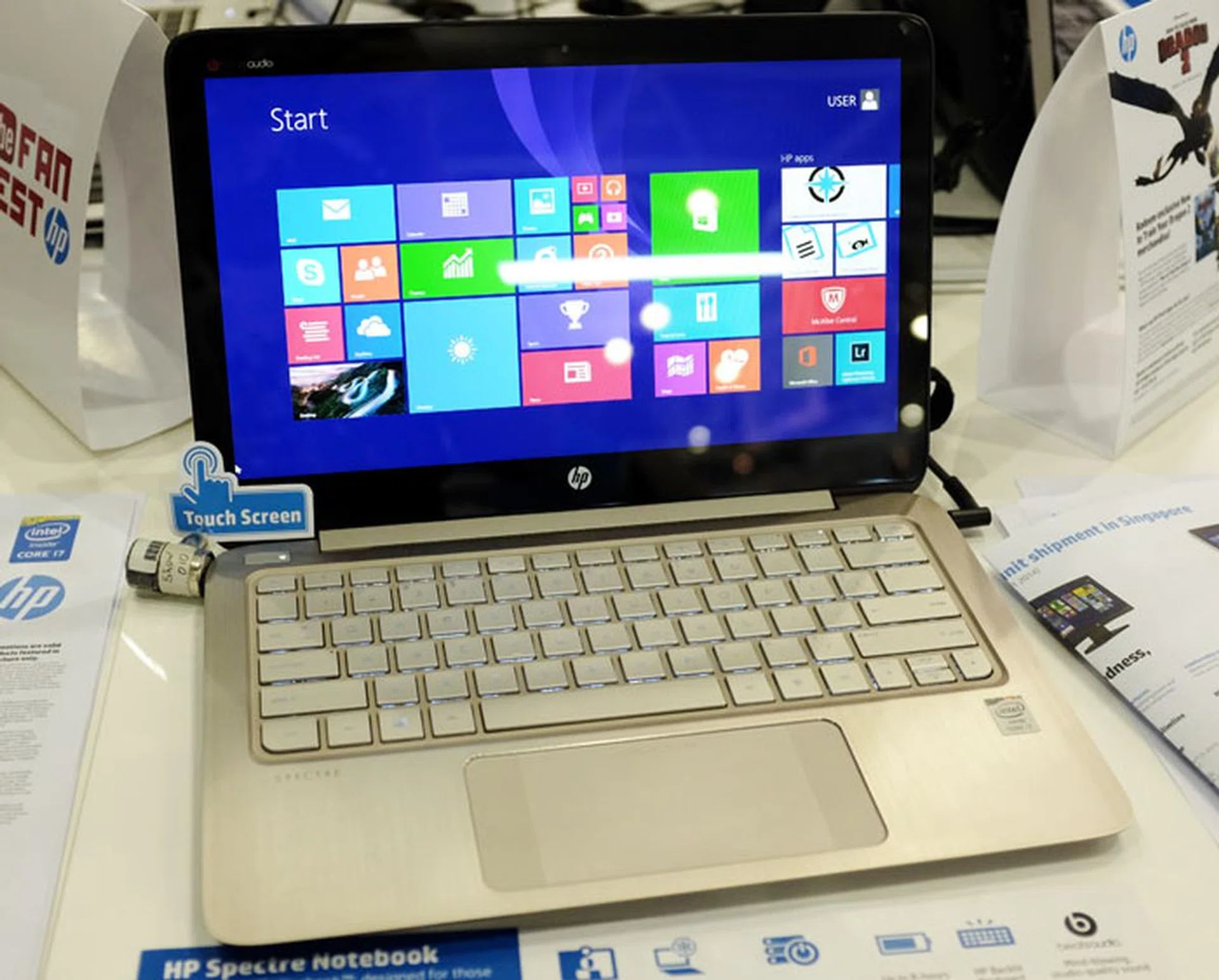 The HP Spectre 13 has an Intel Core I7-4500U processor, 8GB RAM, 256GB SSD, and a 13.3-inch touchscreen display with an ultra sharp 2,560 x 1,440-pixel resolution. The Spectre 13 includes an innovative extra wide trackpad, with smart zones designed for easier Windows 8 navigation. It is available at PC Show for $2,299 - an i5 model with a Full HD display is also available for $1,799.