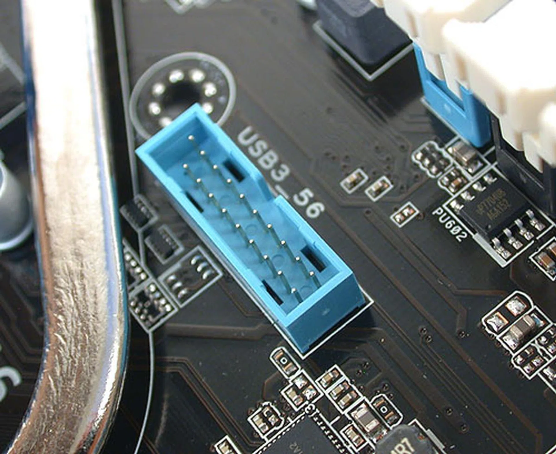 The onboard header for USB 3.0 ports have slightly more pins (19) compared to the standard USB 2.0. 
