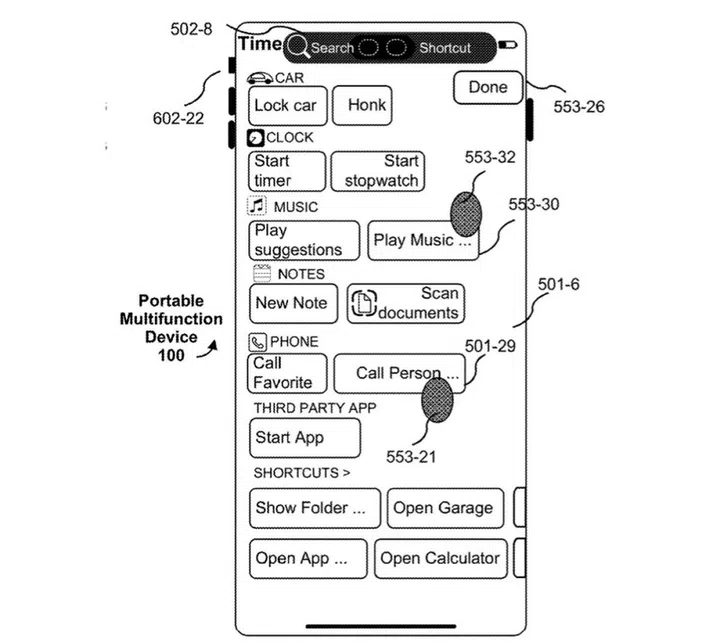 All three buttons on the left side of the device can be assigned a shortcut. (Photo: U.S Patent Office)