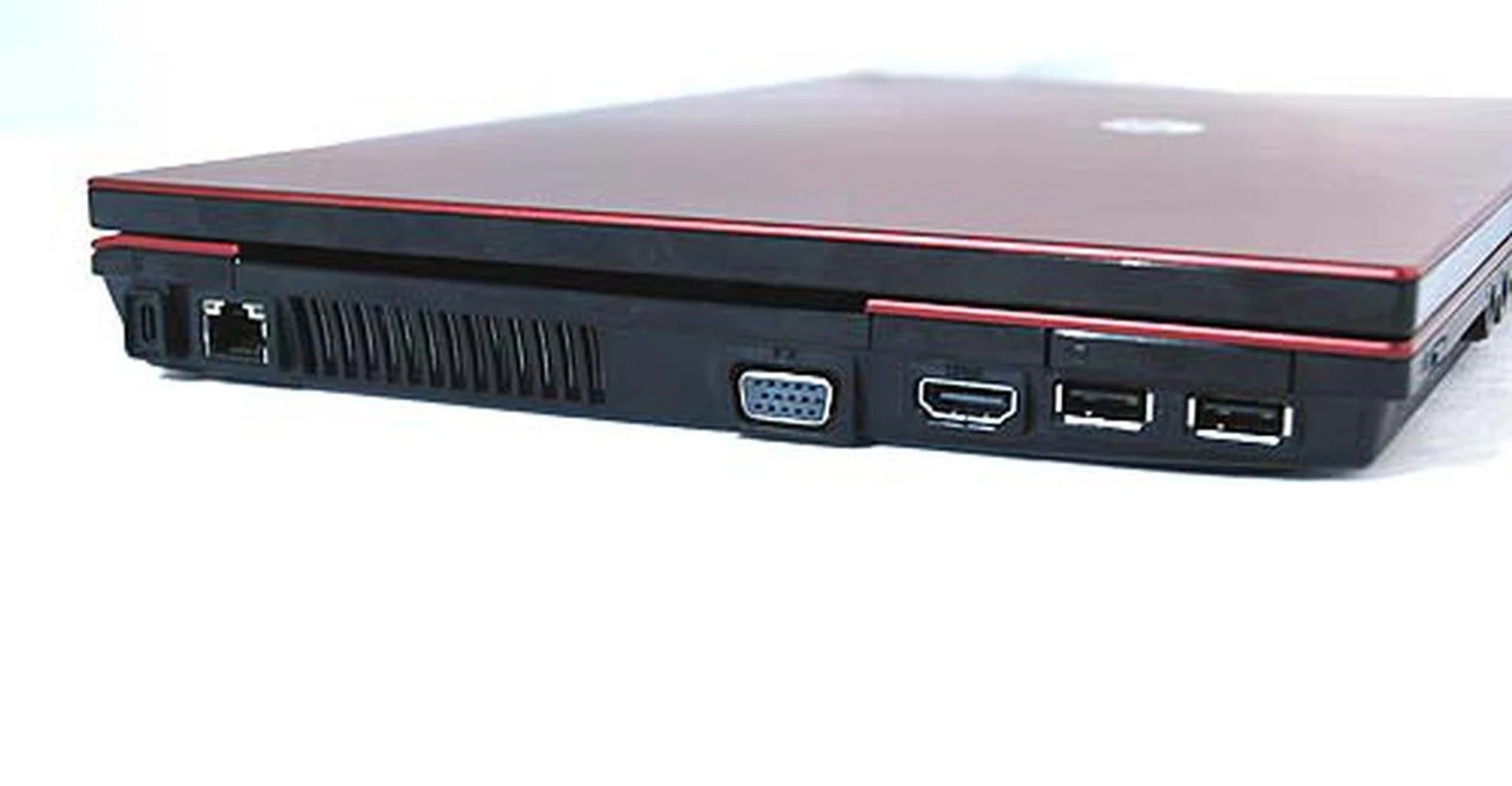 On the left, you'll find a LAN port, analog video out, HDMI and two more USB 2.0 ports.