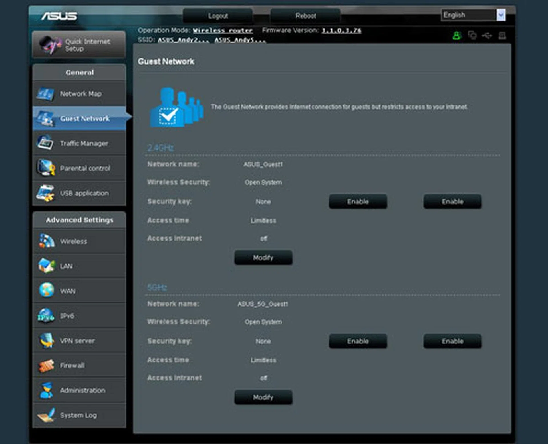 You can create up to three unique guest accounts for each of the wireless bands. In other words, you may assign each account with its own unique security key and settings, or restrict users' access to your local network without sacrificing their Internet connectivity. 