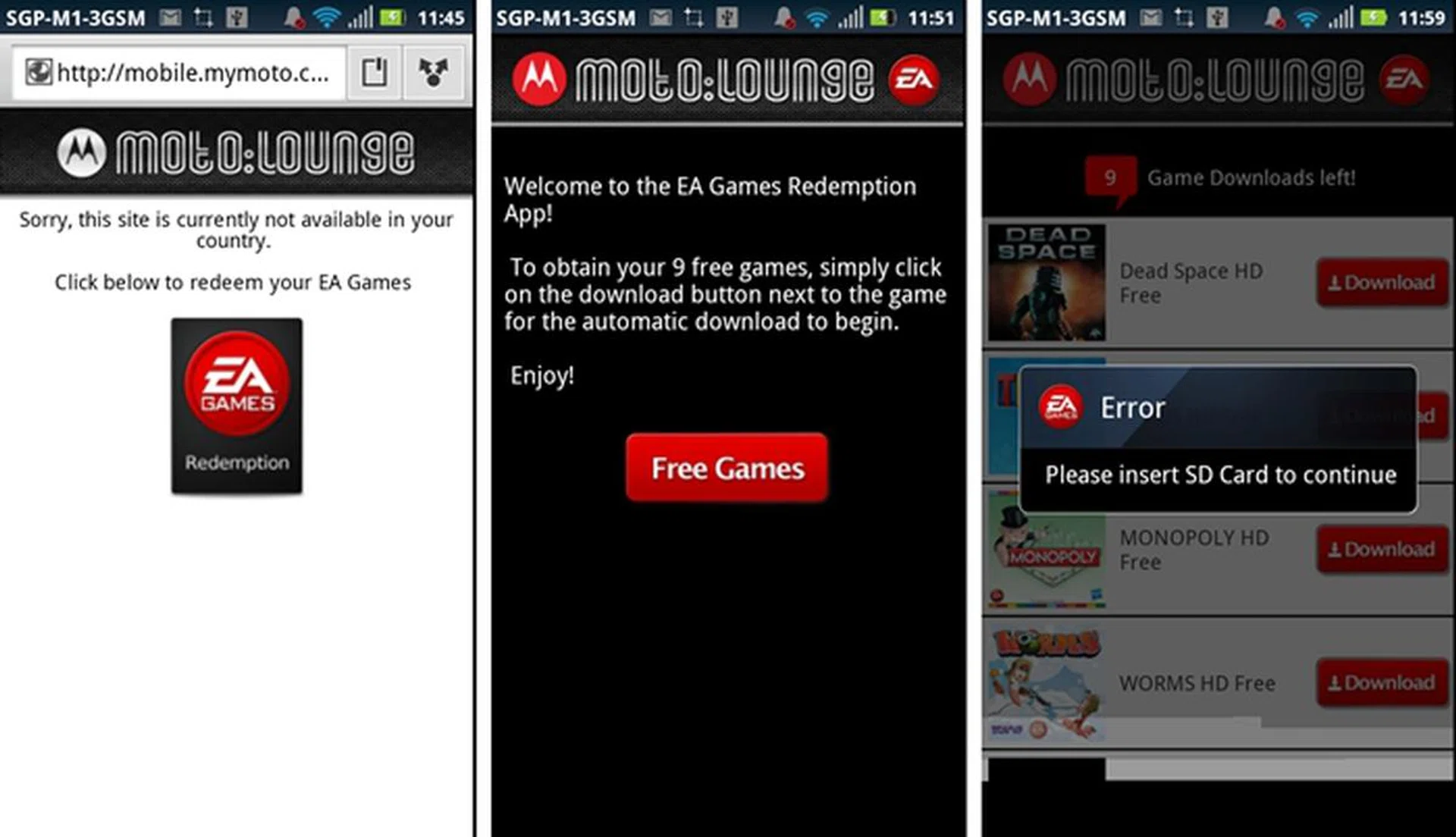 First up, do ensure that the check box for Unknown Sources has been ticked - you can find this under Settings > Applications. After that, head over to the Apps Menu and click on the MotoLounge icon. Then click on the Redemption icon to get started.