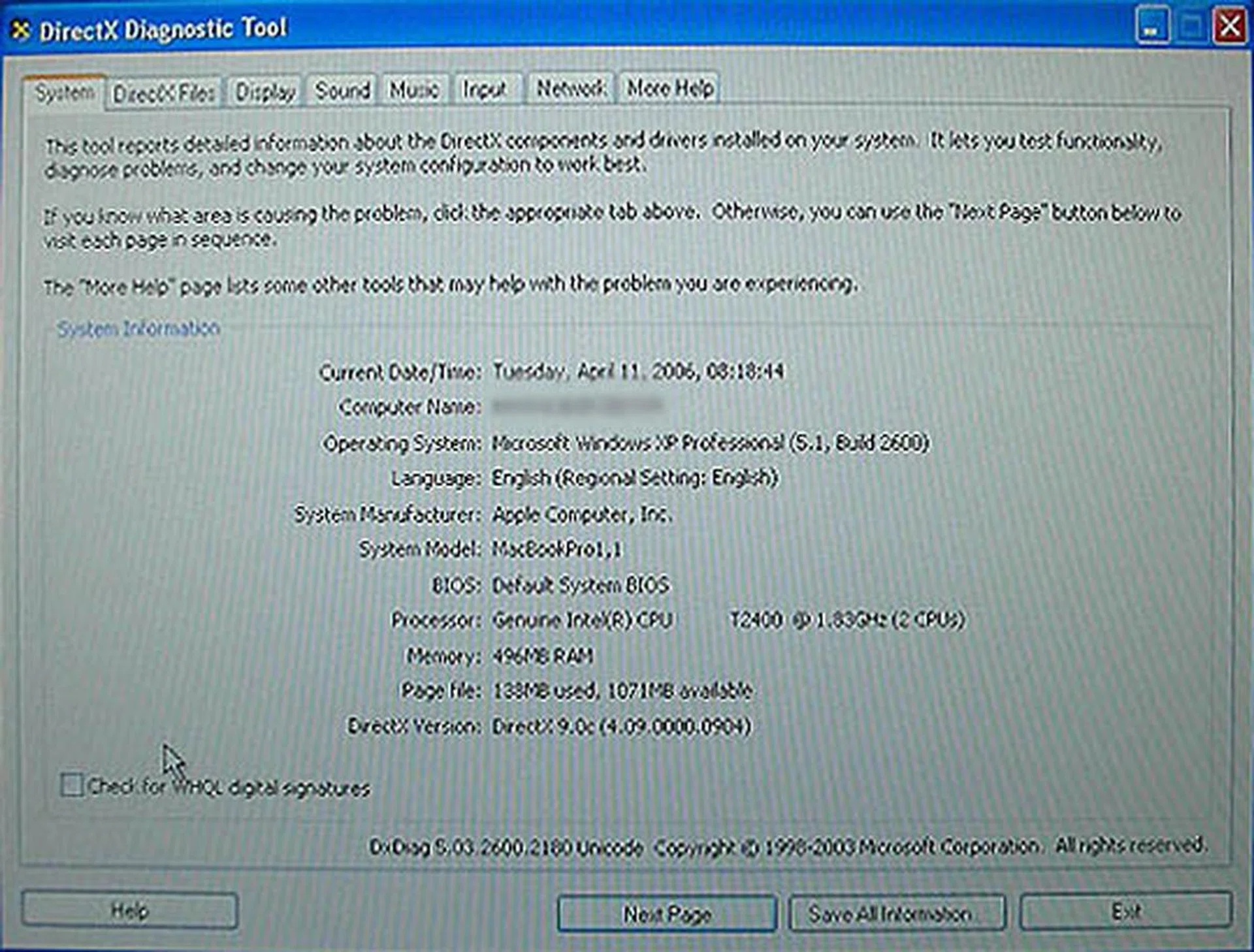 No kidding. The Macbook Pro with Intel Core Duo 1.83GHz and ATI Mobility Radeon X1600 ran most of the games we installed perfectly in the Windows environment.