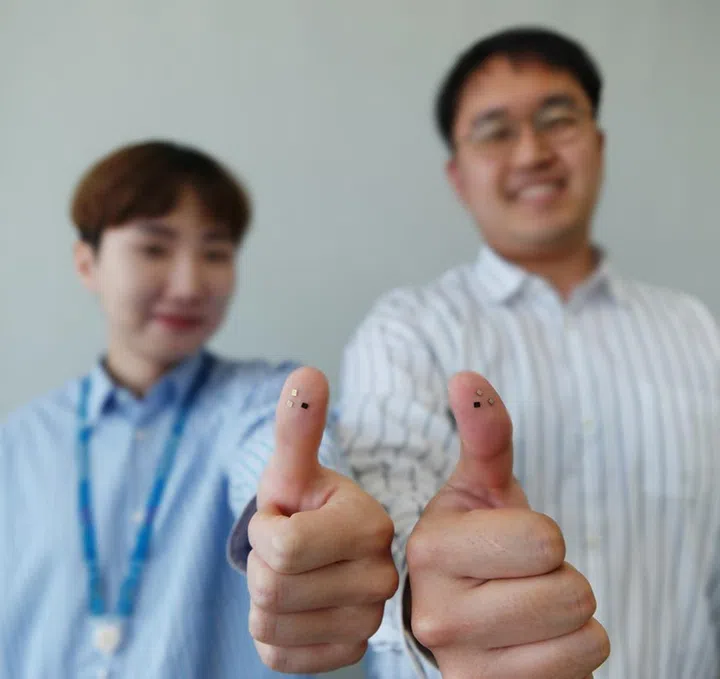 Several S3FV9RR chips, thumbs are for size reference. Source: Samsung.