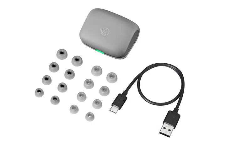 Audio-Technica ATH-TWX7 comes with two sets of eartips (different sizes, soft and normal hardness).