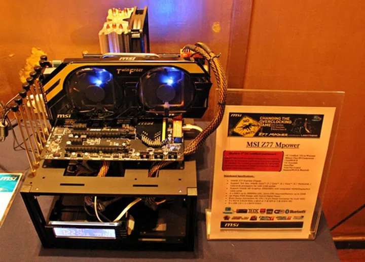 The MSI Z77 MPower motherboard that was on display during the event, the board was paired with a MSI N680GTX Lightning graphics card.