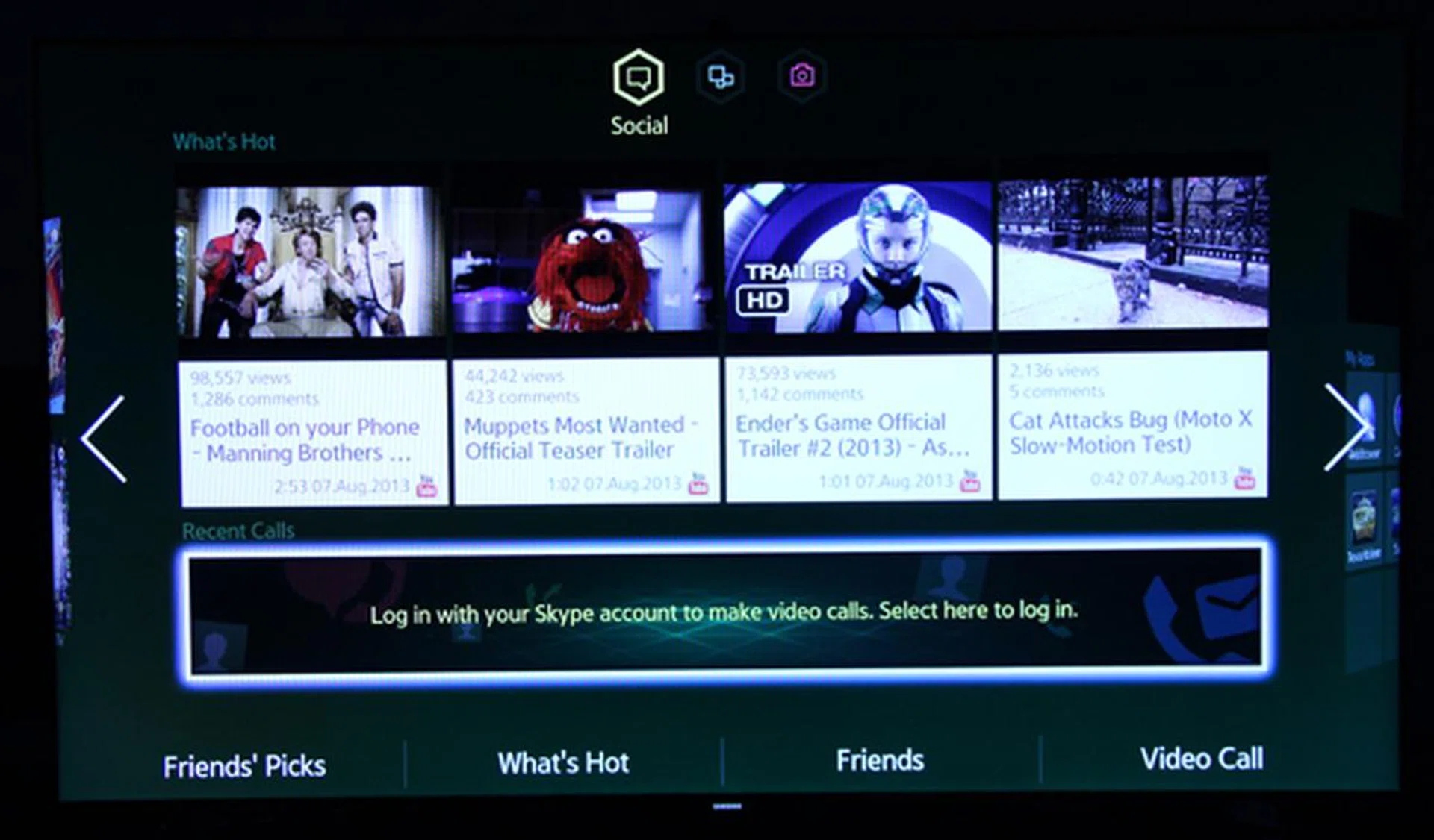 First up is the Social tab, which includes access to services such as Skype and Youtube.