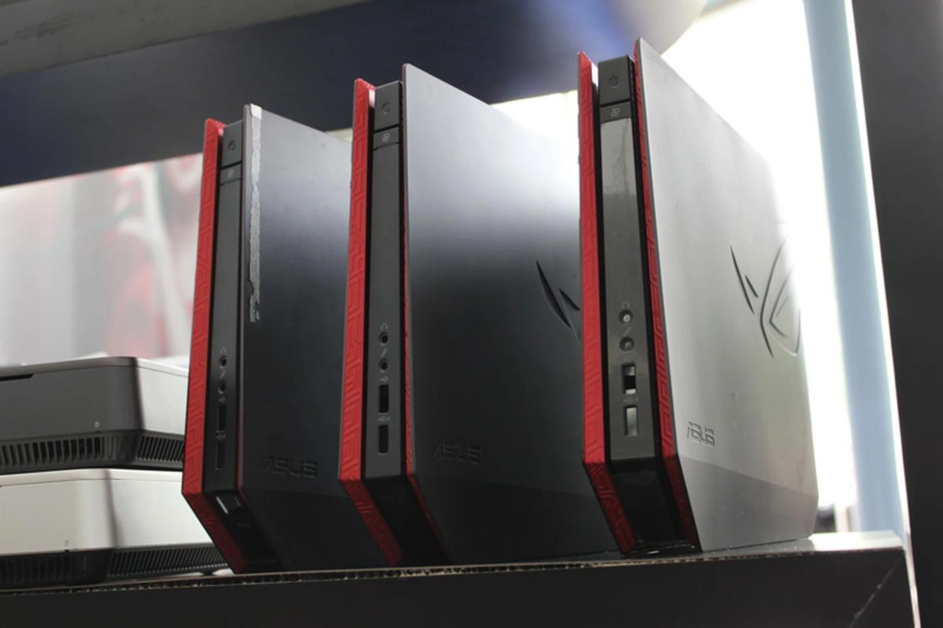 The ASUS ROG GR6 is an exceedingly compact desktop system that reminds us more of a living room console. It's decked out with an Intel Core i5-5200U processor, 8GB of RAM, and a 1TB HDD. Graphics processing is handled by the NVIDIA GeForce GTX 960M. It's also user-upgradeable, so you can add an extra 2.5-inch drive or more RAM (max. 16GB total). It is selling for $1,339, and comes pre-packed with a free ROG Gladius mouse and M801 mechanical keyboard.