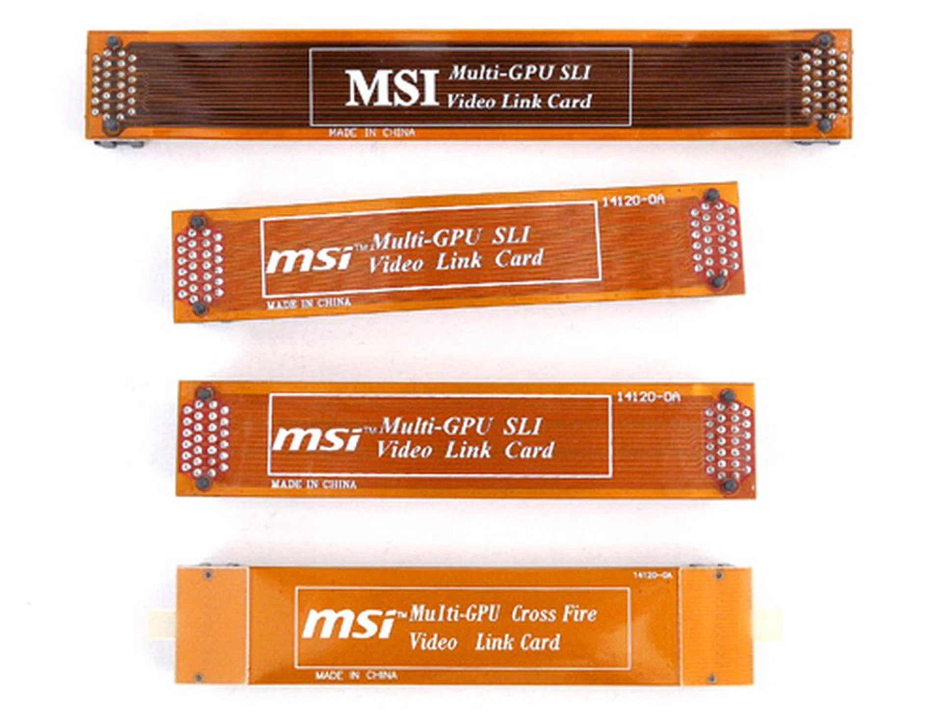 MSI has even thoughtfully provided a single CrossFire and three SLI ribbons.