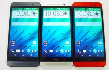 The HTC One (E8) is available in three colors: misty gray, polar white and electric crimson.