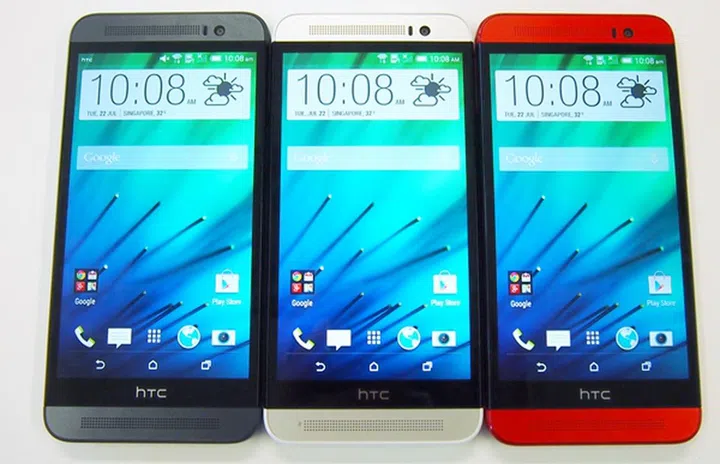 The HTC One (E8) is available in three colors: misty gray, polar white and electric crimson.