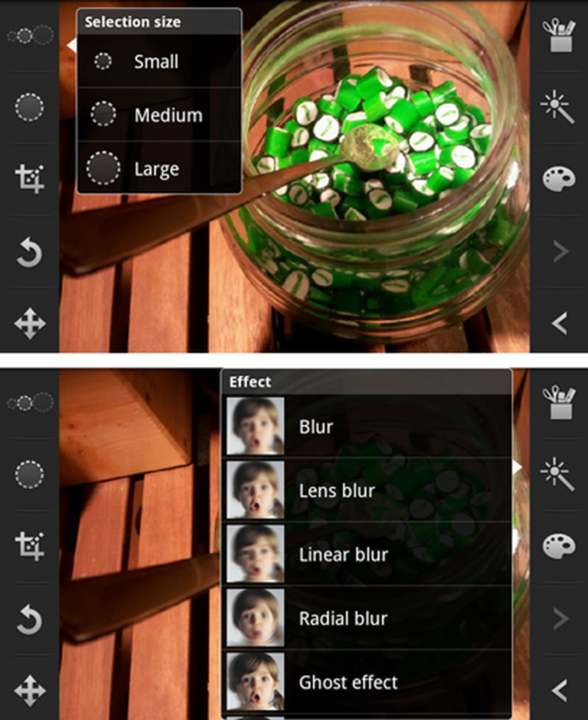 The photo editor app is pretty extensive, allowing for some pretty cool editing options on an interface that's extremely simple to use. As you can see, simply click on the respective icons for your desirable effect - crop, rotate or add effects.