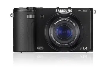 The unassuming Samsung EX2F Smart camera and its built-in fast F1.4 lens.