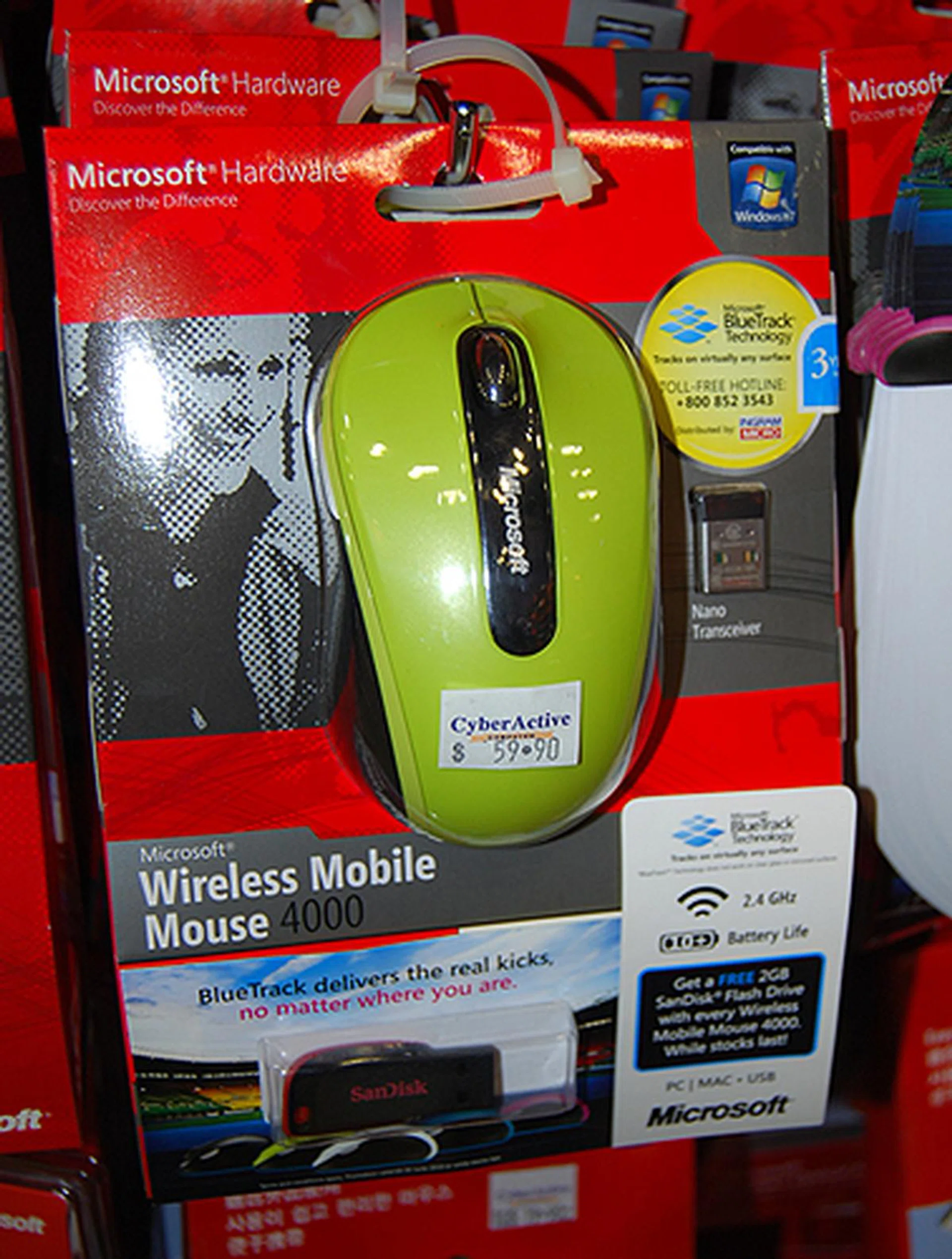 The Wireless Mobile Mouse 4000 comes in an assortment of colors and goes for $59.90 and comes with a free 2GB flash drive.