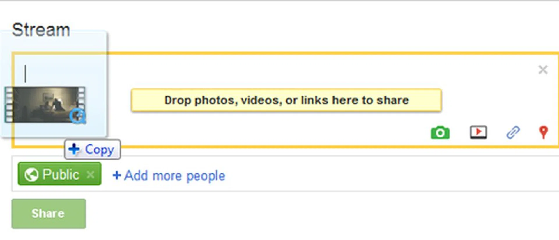 Google+ makes sharing links, images and videos much easier with a drag-and-drop method.