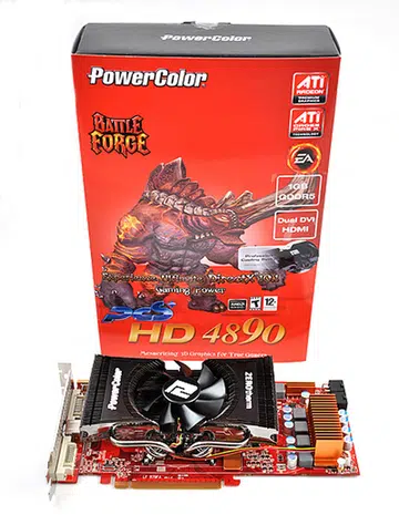 The PowerColor PCS+ HD 4890 Battle Forge Edition comes in an attractive red box that has a horned demon on the cover.