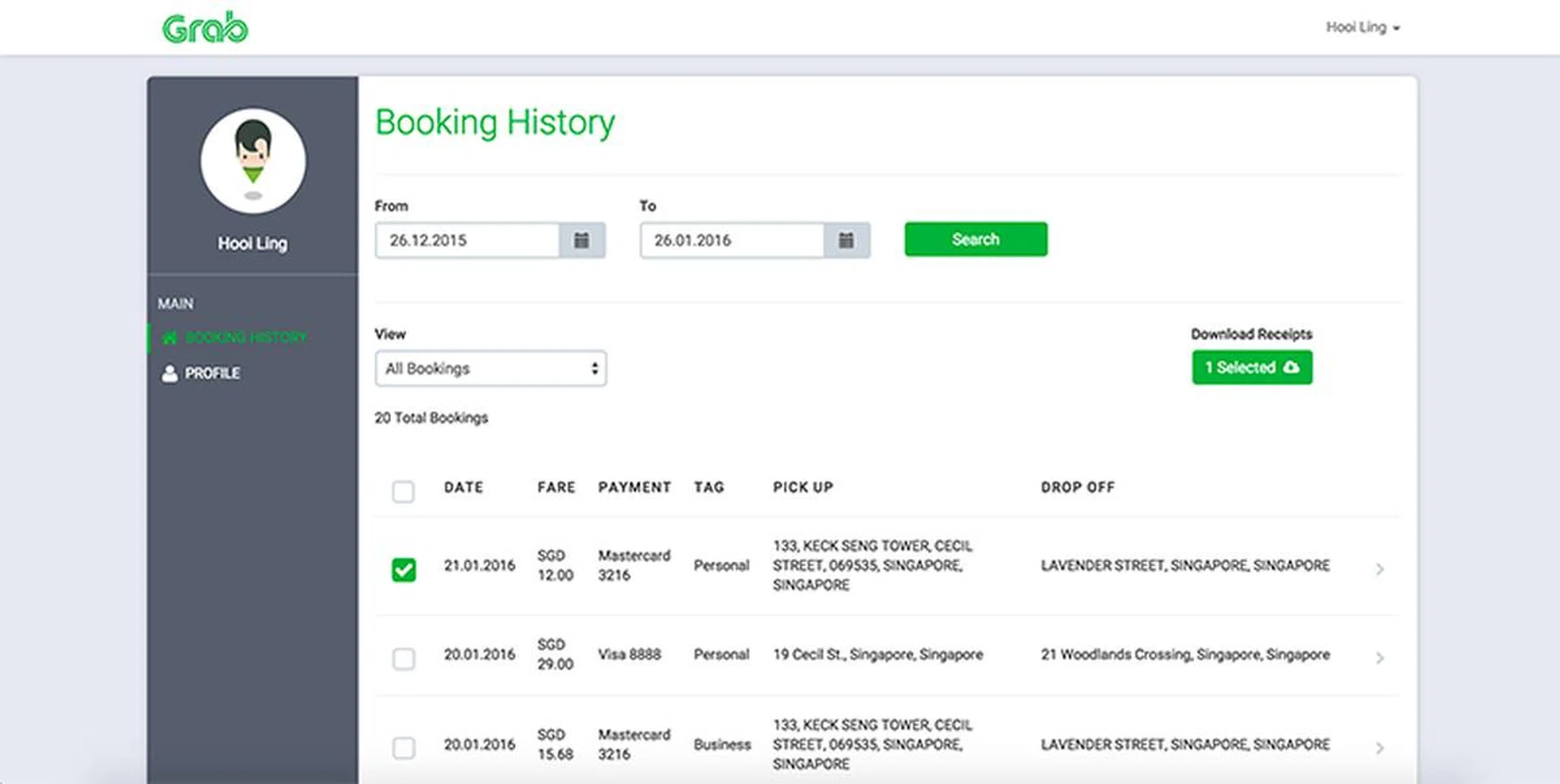 Grab Passenger Hub expense claims