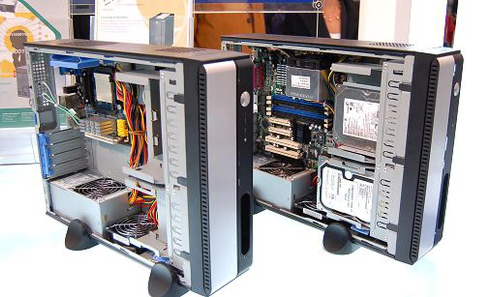  Chenbro's small home server chassis (SR21469). Both of these are identical casings but one has barely anything within while the other is fully configured. Notice the left case is actually decked with an Albatron's new Socket AM2 based ITX board.  