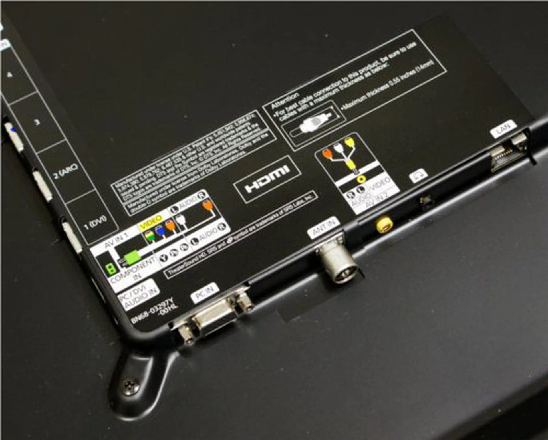 Breakout cables for the composite and component input ports help the Samsung D8000 achieve its slim profile with less cabling.