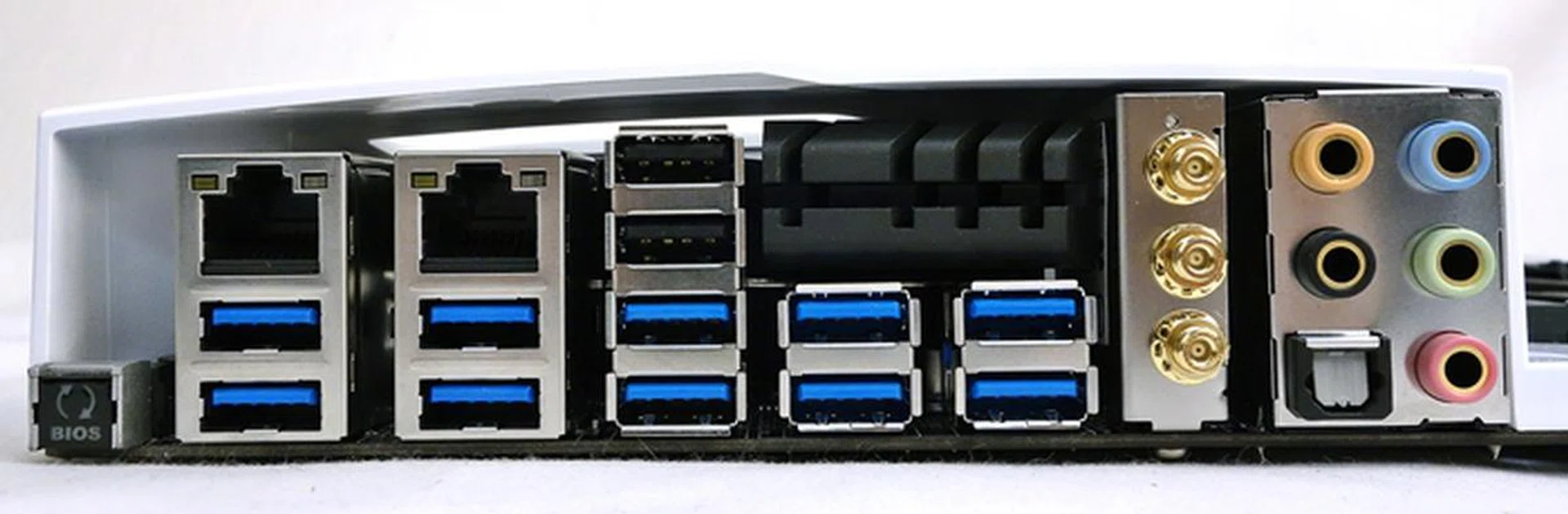 None of the USB 3.0 ports are connected to the board's Intel X99 PCH. Instead, they are connected to the ASMedia USB 3.0 controller.
