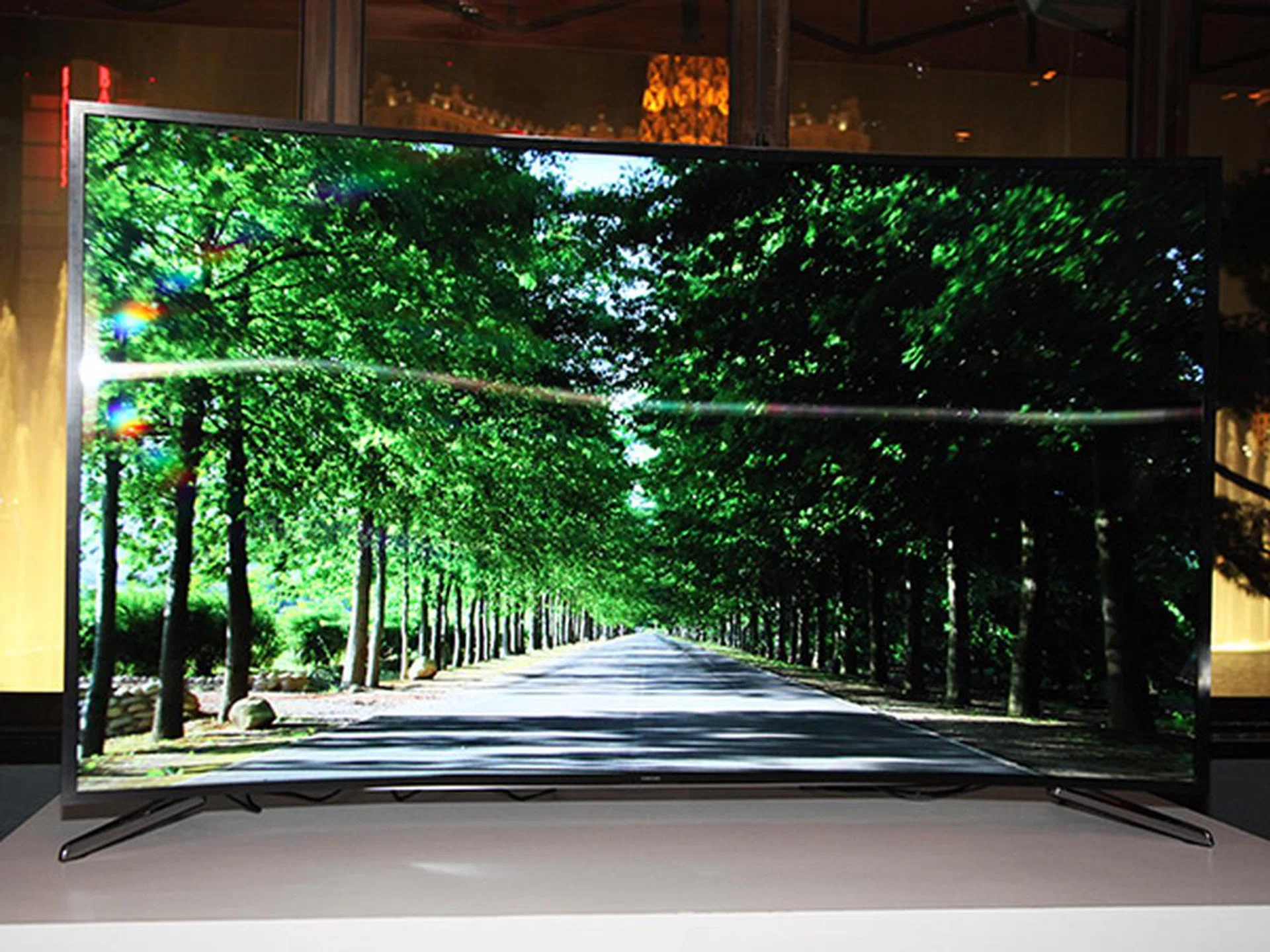 The Samsung bendable TV prototype on display at a closed door event on the eve of CES 2014.