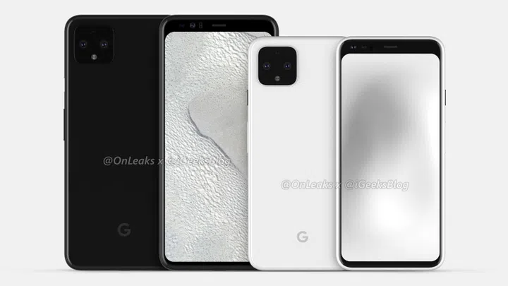 The Google Pixel 4 XL (left) and Google Pixel 4 (right).