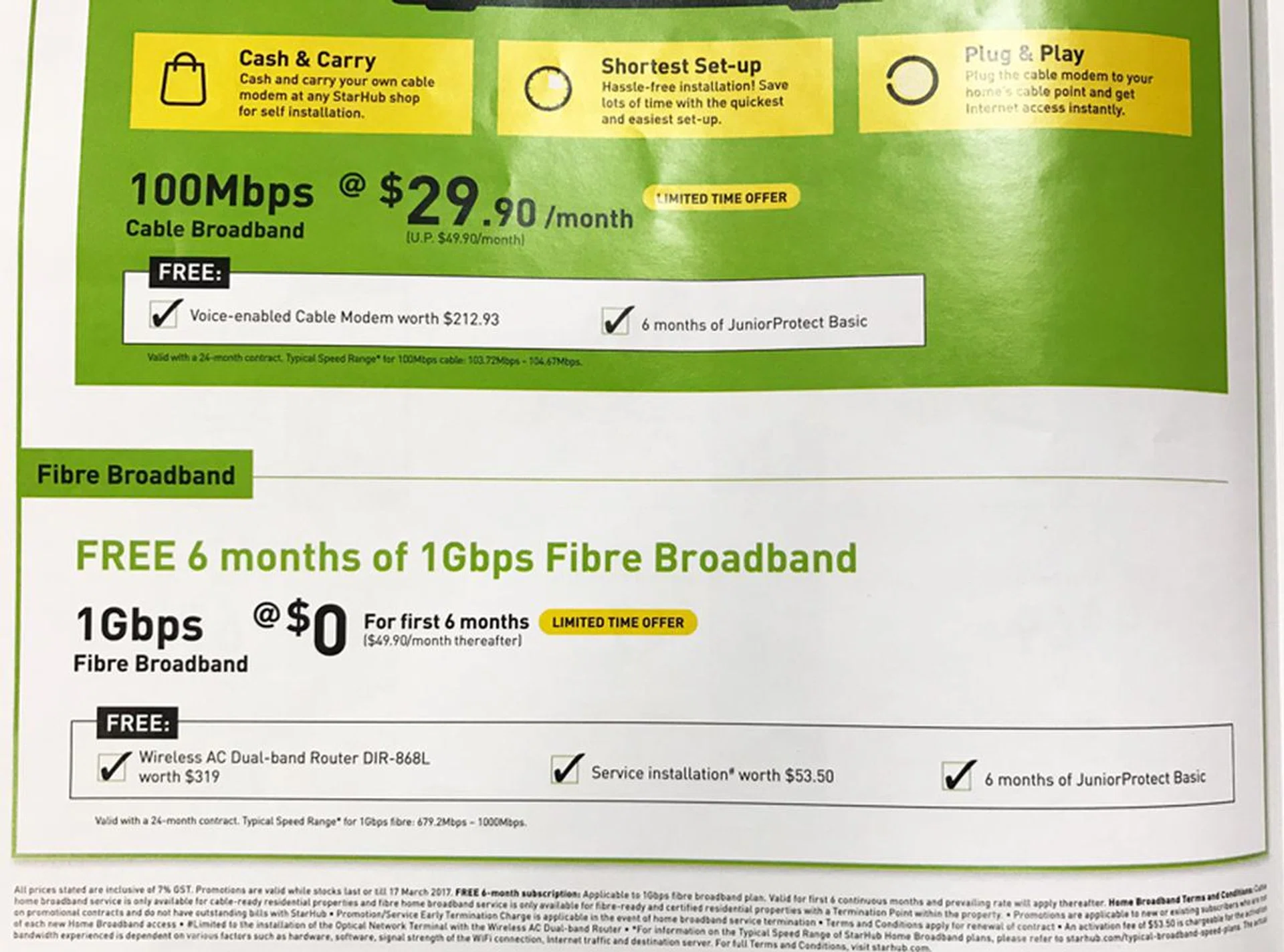 Sign up for a two-year 1Gbps Fibre Broadband plan with Starhub at S$49.90/month and get the first six months for free!