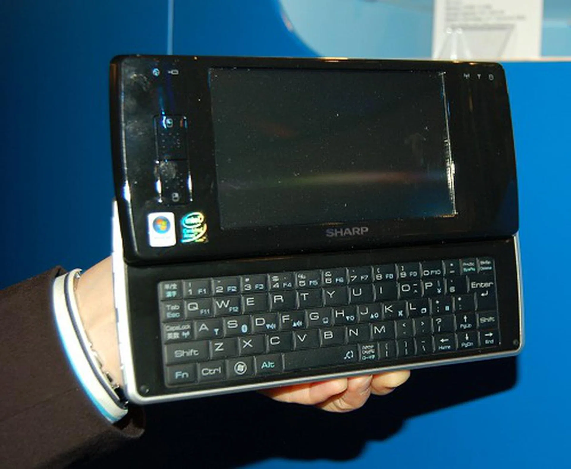  Here's the D4 MID from Sharp. Has a 5-inch screen (1024 x 600), 1GB memory, 40GB HDD, Wi-Fi, Bluetooth and Windows Vista.  