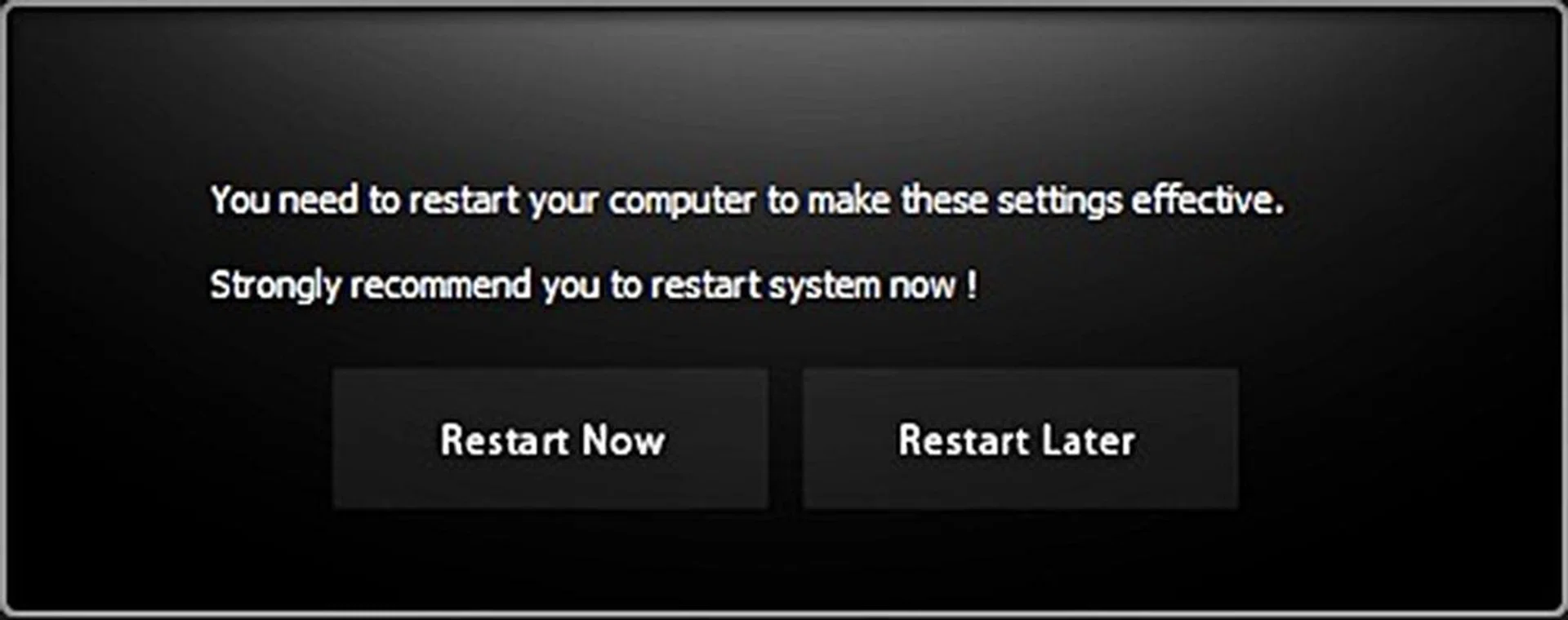 The reboot warning dialog of the Click BIOS II application.